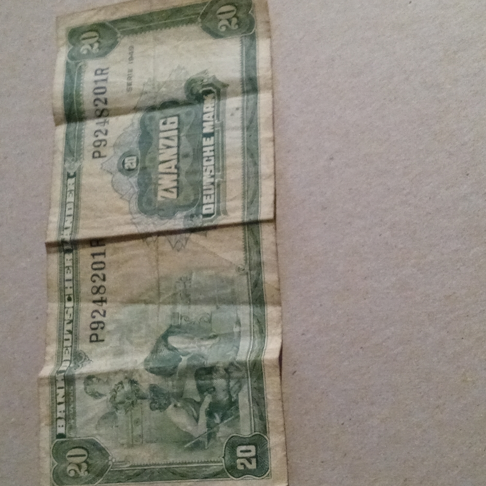August 22, 1949 Vintage 20 DEUTSCHE MARK Bank Note